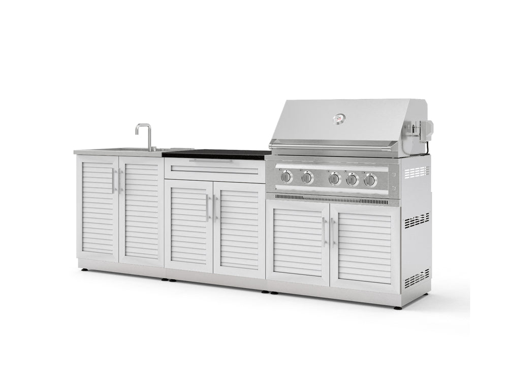 NewAge Outdoor Kitchens Stainless-Steel 5-Piece Cabinet Set with Bar, Sink, Grill Cabinet, Platinum Grill, and Countertop-73403-Garage Giant