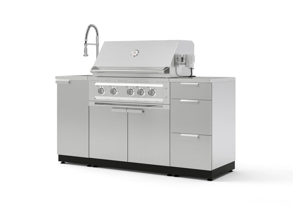 NewAge Outdoor Kitchens Outdoor Grill Island Stainless-Steel 5-Piece Cabinet Set with Sink, 3 Drawer, Grill Cabinet, Platinum Grill and Stainless Steel Countertop-75605-Garage Giant