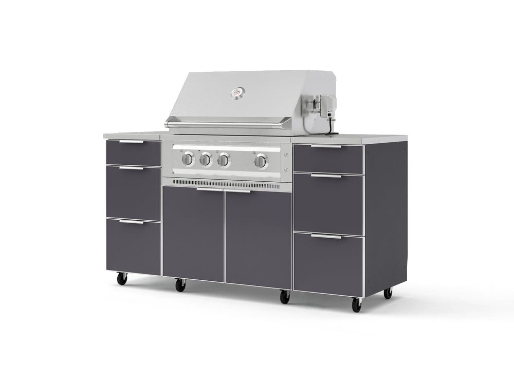 NewAge Outdoor Kitchens Outdoor Grill Island Aluminum 6-Piece Cabinet Set with Casters 3 Drawers, Grill Cabinet, Platinum Grill, Countertops | 74929