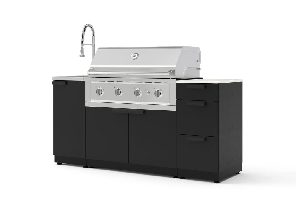 NewAge Outdoor Kitchens Outdoor Grill Island Stainless-Steel 5-Piece Cabinet Set with Sink, 3 Drawer, Grill Cabinet, Performance Grill and Stainless Steel Countertop - (Liquid Propane) | Garage Giant