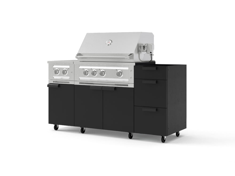 NewAge Outdoor Kitchens Outdoor Grill Island Stainless-Steel 5-Piece Cabinet Set with Casters and 3-Drawer, Grill Cabinet, Dual Side Burner and Platinum Grill - (Liquid Propane) | Garage Giant