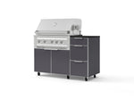 NewAge Outdoor Kitchens Outdoor Grill Island Aluminum 4-Piece Cabinet Set with Casters and 3-Drawer, Grill Cabinet, Platinum Grill and Dekton in Sirius Countertop - (Liquid Propane) | Garage Giant 