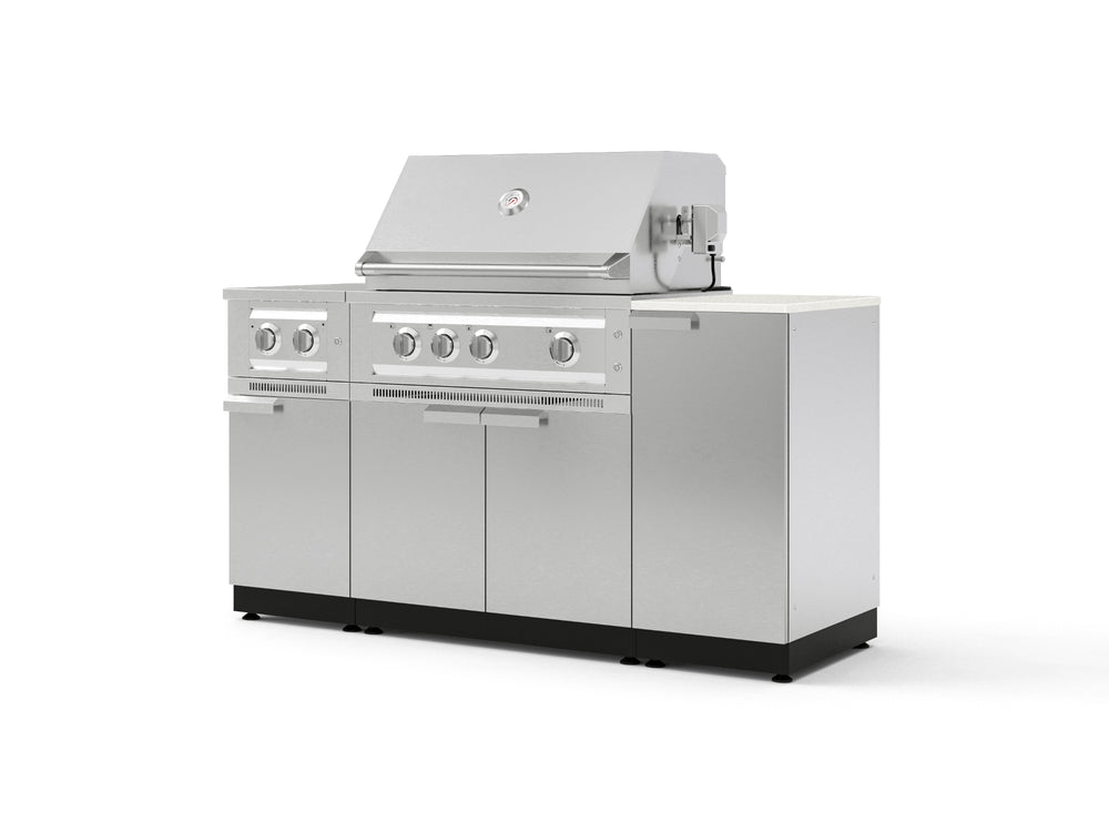 NewAge Outdoor Kitchens Outdoor Grill Island Stainless-Steel 6-Piece Cabinet Set with 1-Door, Grill Cabinet, Platinum Grill, Dual Side Burner and Dekton in Aeris Countertop - (Natural Gas) | Garage Giant