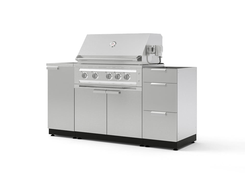 NewAge Outdoor Kitchens Outdoor Grill Island Stainless-Steel 5-Piece Cabinet Set with Sink, 3 Drawer, Grill Cabinet, Platinum Grill and Stainless Steel Countertop - (Liquid Propane) | Garage Giant