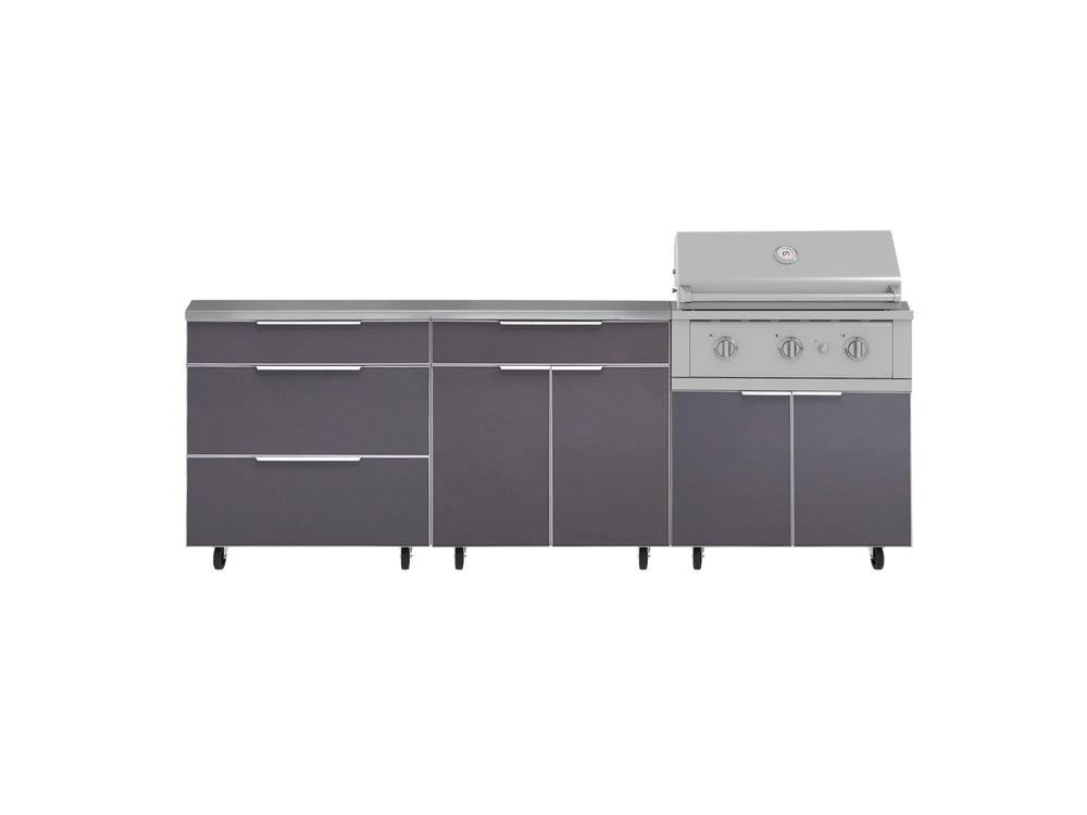 NewAge Outdoor Kitchens Aluminum 5-Piece Cabinet Set With Casters and 3 Drawer, Bar, Grill Cabinet, Performance Grill, Countertop-72639-Garage Giant