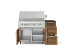 NewAge Outdoor Kitchens Outdoor Grill Island Stainless-Steel Louvered Doors 4-Piece Cabinet Set with Casters and 3-Drawer, Grill Cabinet, Platinum Grill and Dekton in Sirius Countertop - (Liquid Propane) 