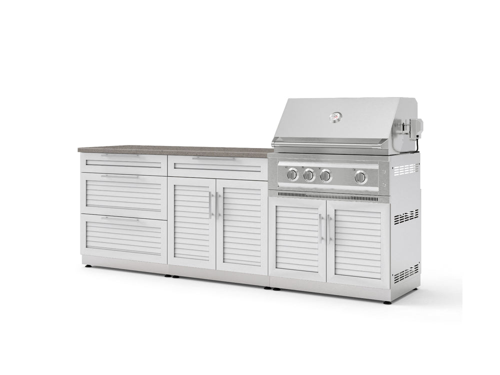 NewAge Outdoor Kitchens Stainless-Steel 5-Piece Cabinet Set with with 3-Drawer, Bar, Grill Cabinet, Platinum Grill and Countertop-73366-Garage Giant