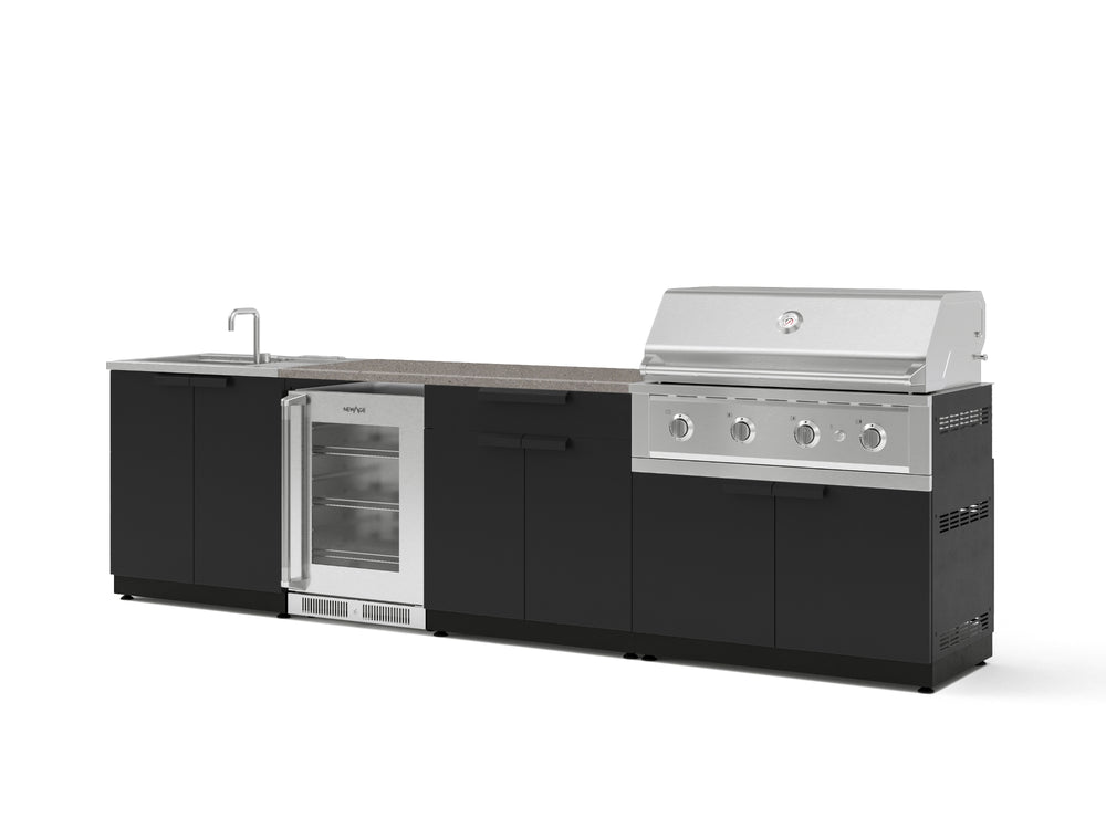 NewAge Outdoor Kitchens Stainless Steel 6-Piece Cabinet Set with Sink, Bar, Grill Cabinet, Performance Grill, Countertop and Glass Door Fridge-73823-Garage Giant