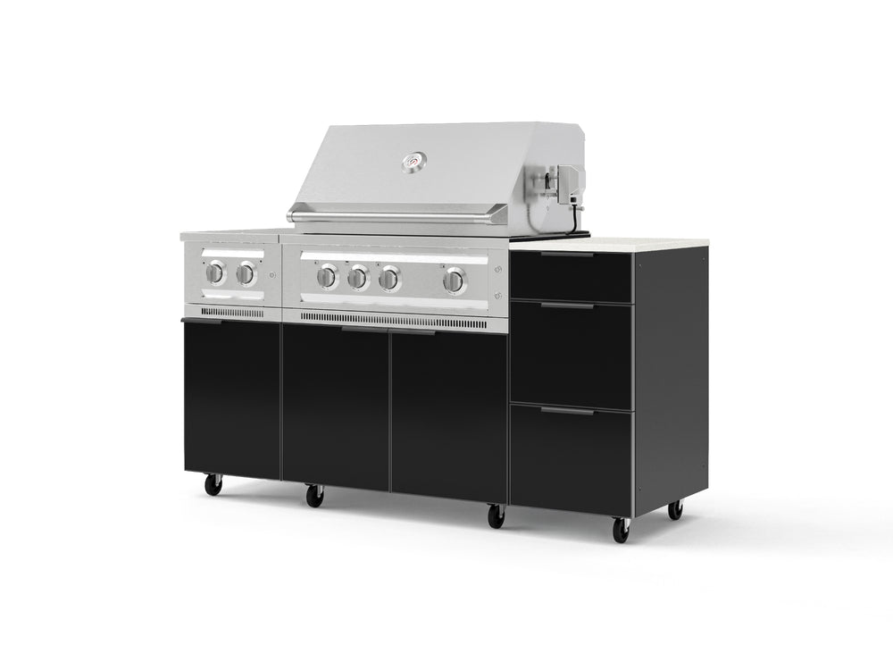 NewAge Outdoor Kitchens Outdoor Grill Island Aluminum 6-Piece Cabinet Set with Casters and 3-Drawer, Grill Cabinet, Platinum Grill, Dual Side Burner and Dekton in Aeris Countertop - (Liquid Propane) | Garage Giant