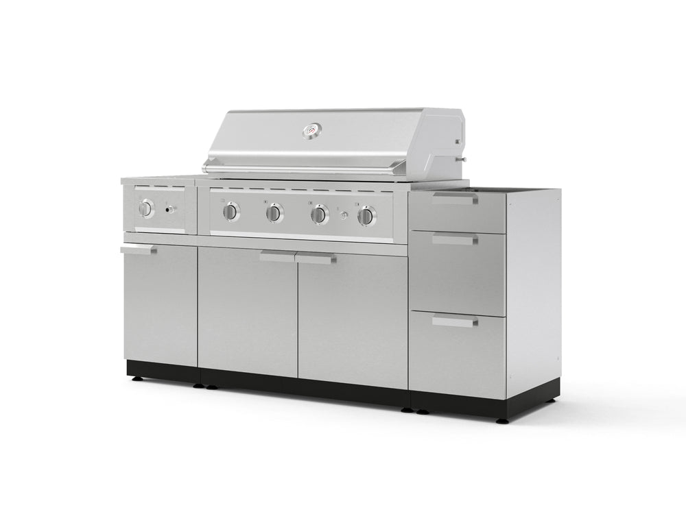NewAge Outdoor Kitchens Outdoor Grill Island Stainless-Steel 5-Piece Cabinet Set with 3-Drawer, Grill Cabinet, Side Burner and Performance Grill - (Liquid Propane) | Garage Giant