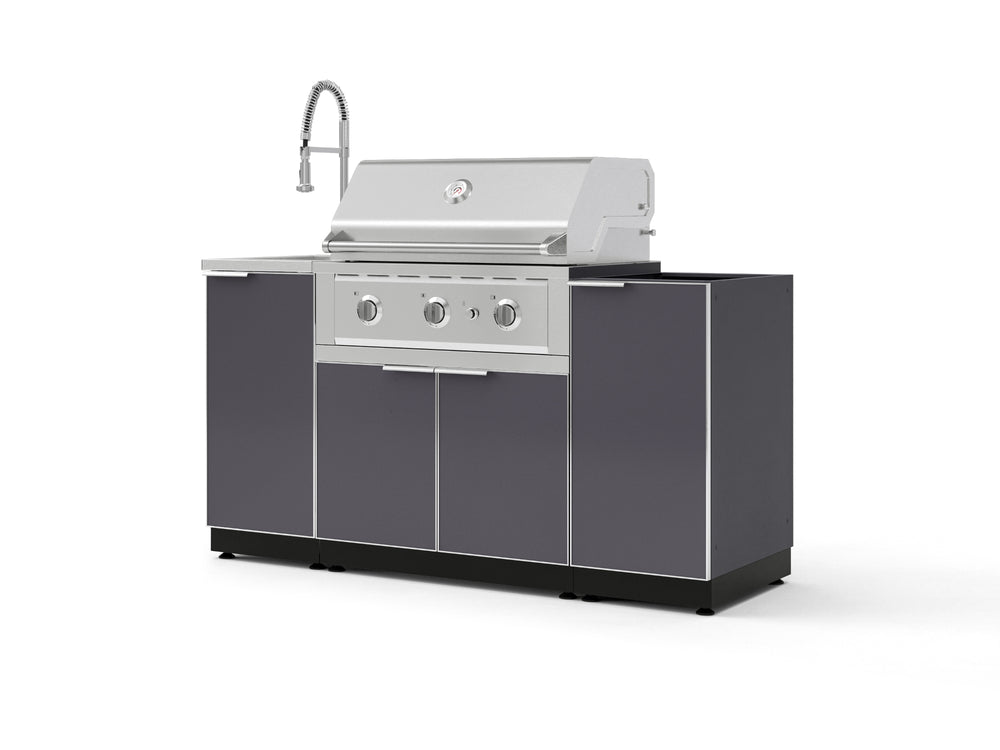 NewAge Outdoor Kitchens Outdoor Grill Island Aluminum 5-Piece Cabinet Set with Sink, 1 Door, Grill Cabinet, Performance Grill and Stainless Steel Countertop - (Natural Gas) | Garage Giant