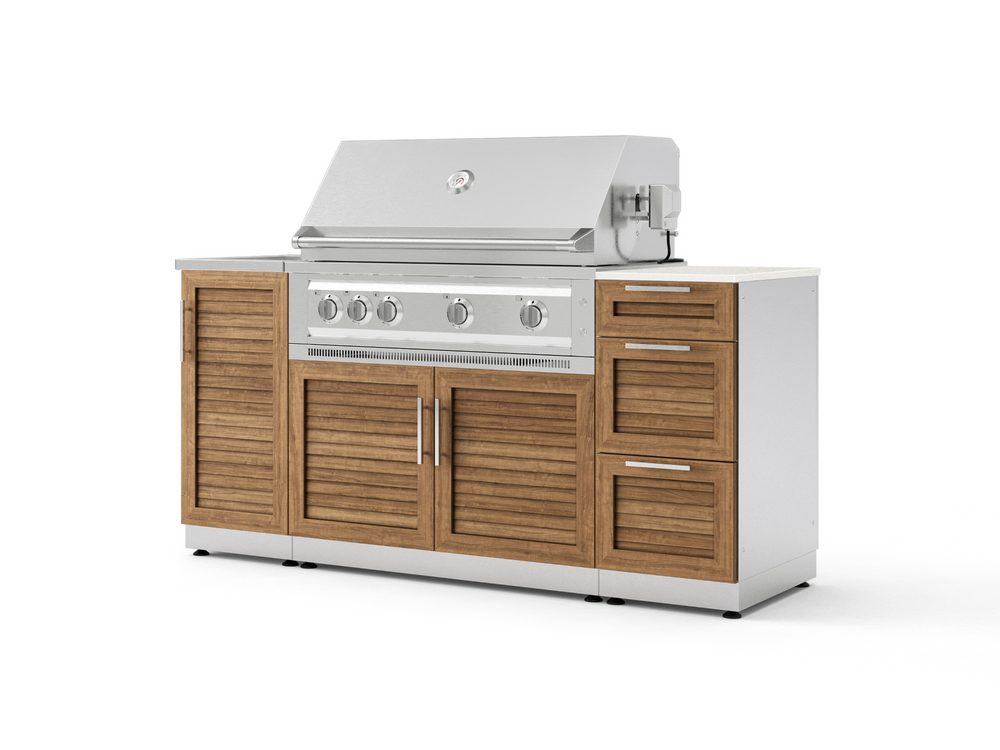 NewAge Outdoor Kitchens Outdoor Grill Island Stainless-Steel Louvered 5-Piece Cabinet Set with Sink, 3 Drawer, Grill Cabinet, Platinum Grill and Stainless Steel Countertop - (Natural Gas) | Garage Giant