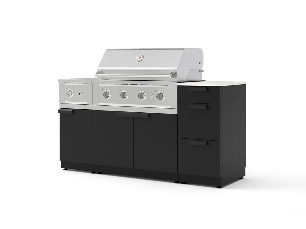 NewAge Outdoor Kitchens Outdoor Grill Island Stainless-Steel 6-Piece Cabinet Set with 3-Drawer, Grill Cabinet, Performance Grill, Side Burner and Dekton in Aeris Countertop - (Natural Gas) | Garage Giant