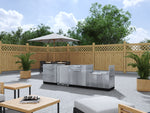 NewAge Outdoor Kitchens Stainless Steel 4-Piece Cabinet Set with 3-Drawer, Bar, Grill Cabinet and Fridge-66565-Garage Giant 