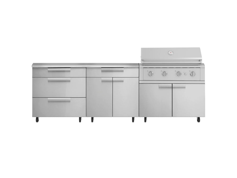 NewAge Outdoor Kitchens Stainless Steel 5-Piece Cabinet Set with Casters and 3 Drawer, Bar, Grill Cabinet, Performance Grill, Countertop-72653-Garage Giant