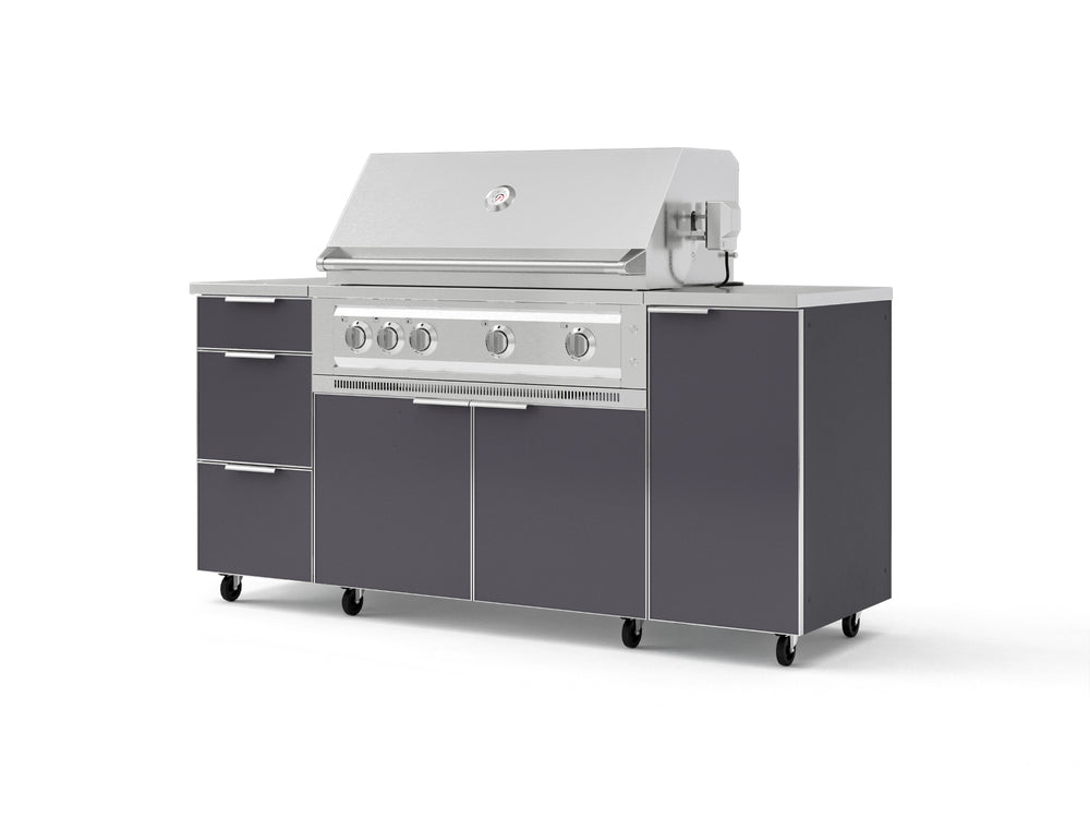 NewAge Outdoor Kitchens Outdoor Grill Island Aluminum 6-Piece Cabinet Set with Casters 1 Door, 3 Drawer, Grill Cabinet, Platinum Grill, Countertops-74913-Garage Giant