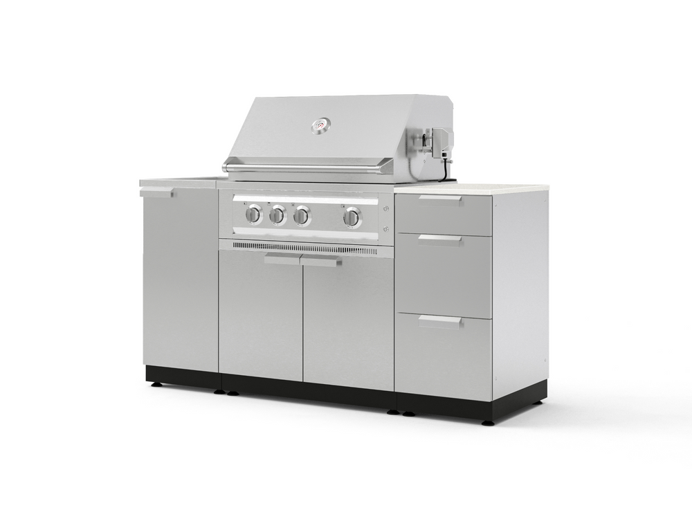 NewAge Outdoor Kitchens Outdoor Grill Island Stainless-Steel 5-Piece Cabinet Set with Sink, 3 Drawer, Grill Cabinet, Platinum Grill and Stainless Steel Countertop - (Liquid Propane) | Garage Giant