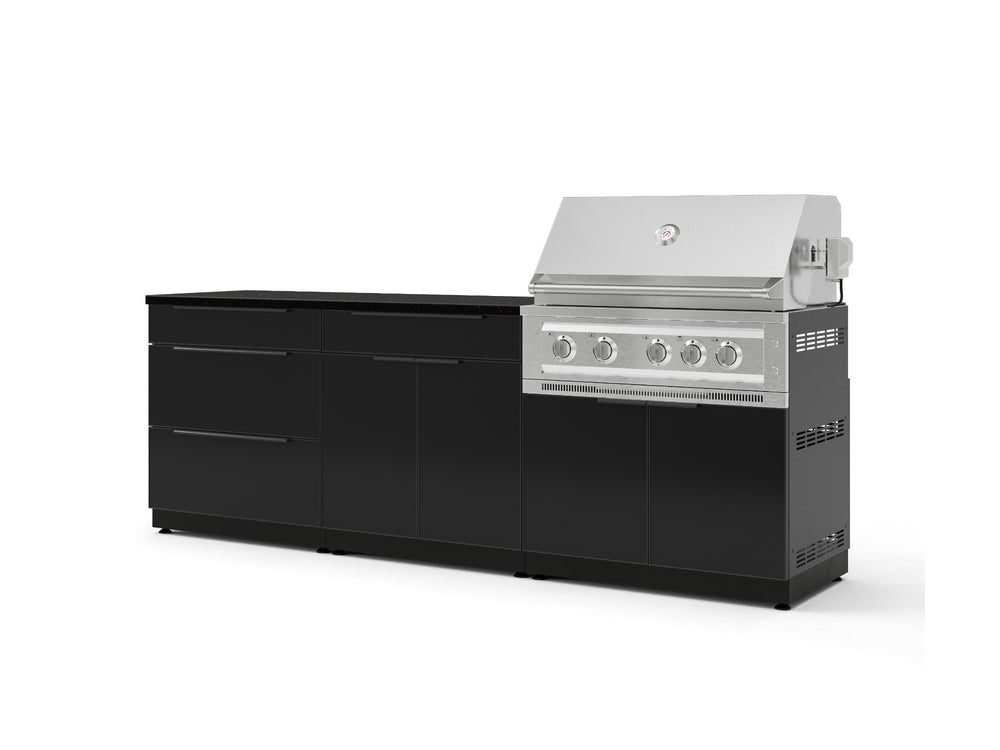 NewAge Outdoor Kitchens Aluminum 5-Piece Cabinet Set With 3 Drawer, Bar, Grill Cabinet, Platinum Grill and Countertop-73310-Garage Giant