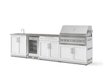 NewAge Outdoor Kitchens Stainless Steel 6-Piece Cabinet Set with Sink, Bar, Grill Cabinet, Platinum Grill, Countertop and Glass Door Fridge-73853-Garage Giant 