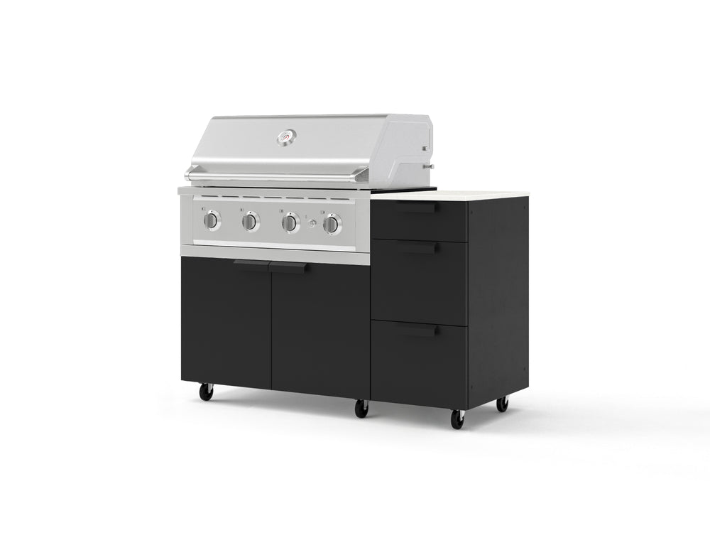 NewAge Outdoor Kitchens Outdoor Grill Island Stainless-Steel 4-Piece Cabinet Set with Casters and 3-Drawer, Grill Cabinet, Performance Grill and Dekton in Aeris Countertop - (Liquid Propane) | Garage Giant