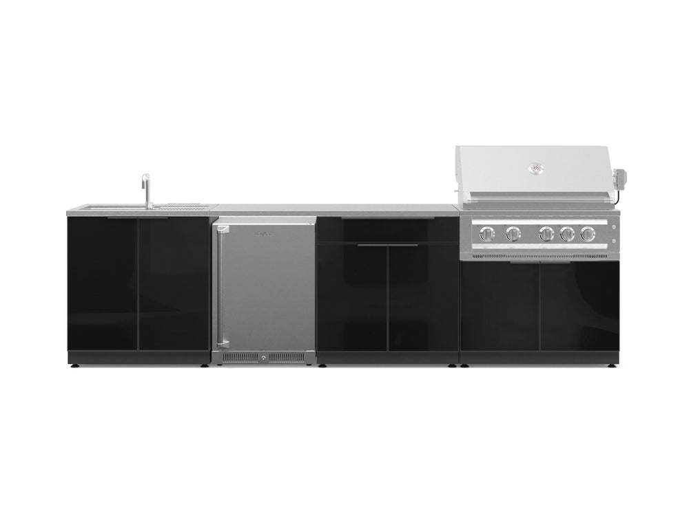NewAge Outdoor Kitchens Aluminum 6-Piece Cabinet Set with Sink, Bar, Grill Cabinet, Platinum Grill, Countertop and Stainless Steel Door Fridge-71486-Garage Giant