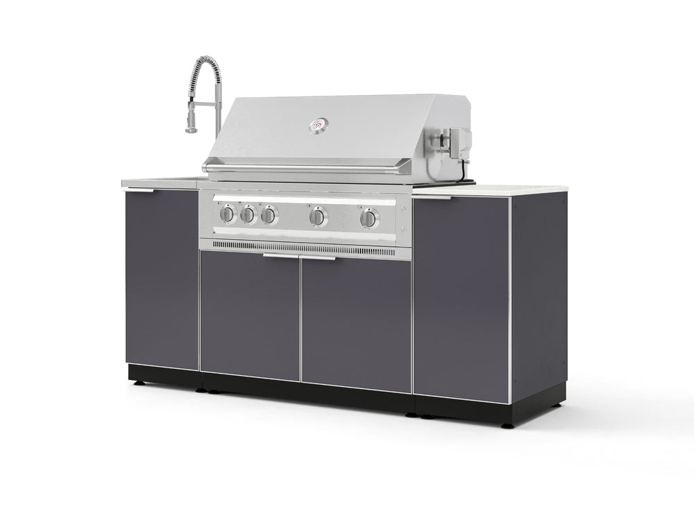 NewAge Outdoor Kitchens Outdoor Grill Island Aluminum 5-Piece Cabinet Set with Sink, 1 Door, Grill Cabinet, Platinum Grill and Stainless Steel Countertop - (Liquid Propane) | Garage Giant