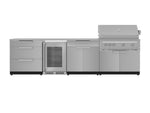 NewAge Outdoor Kitchens Stainless Steel 7-Piece Cabinet Set with 3-Drawer, Bar, Grill Cabinet, Platinum Grill, Countertops and Fridge-66590-Garage Giant 