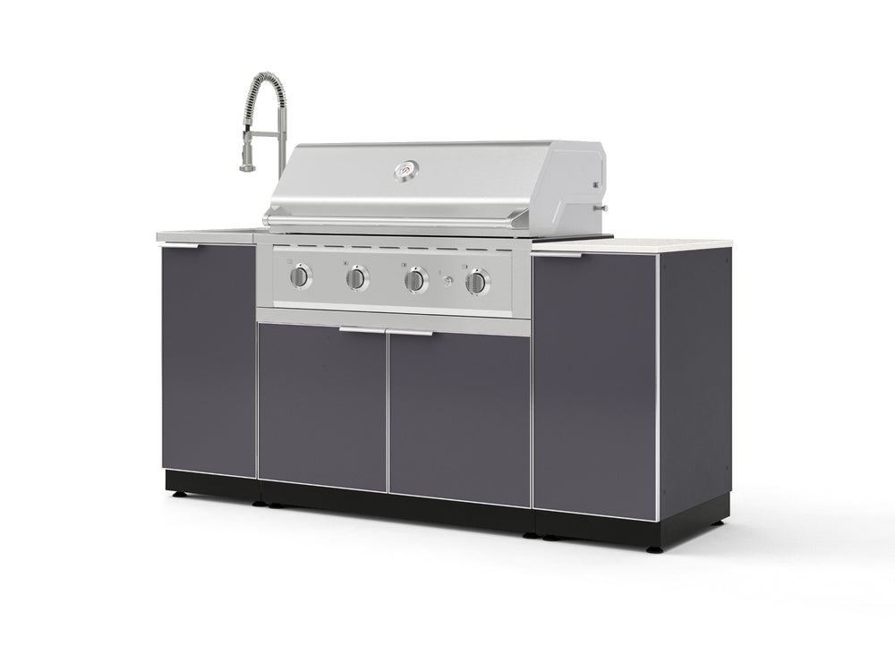 NewAge Outdoor Kitchens Outdoor Grill Island Aluminum 5-Piece Cabinet Set with Sink, 1 Door, Grill Cabinet, Performance Grill and Stainless Steel Countertop - (Liquid Propane) | Garage Giant