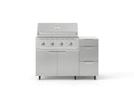 NewAge Outdoor Kitchens Outdoor Grill Island Stainless-Steel 4-Piece Cabinet Set with Casters and 3-Drawer, Grill Cabinet, Performance Grill and Dekton in Aeris Countertop - (Liquid Propane) 
