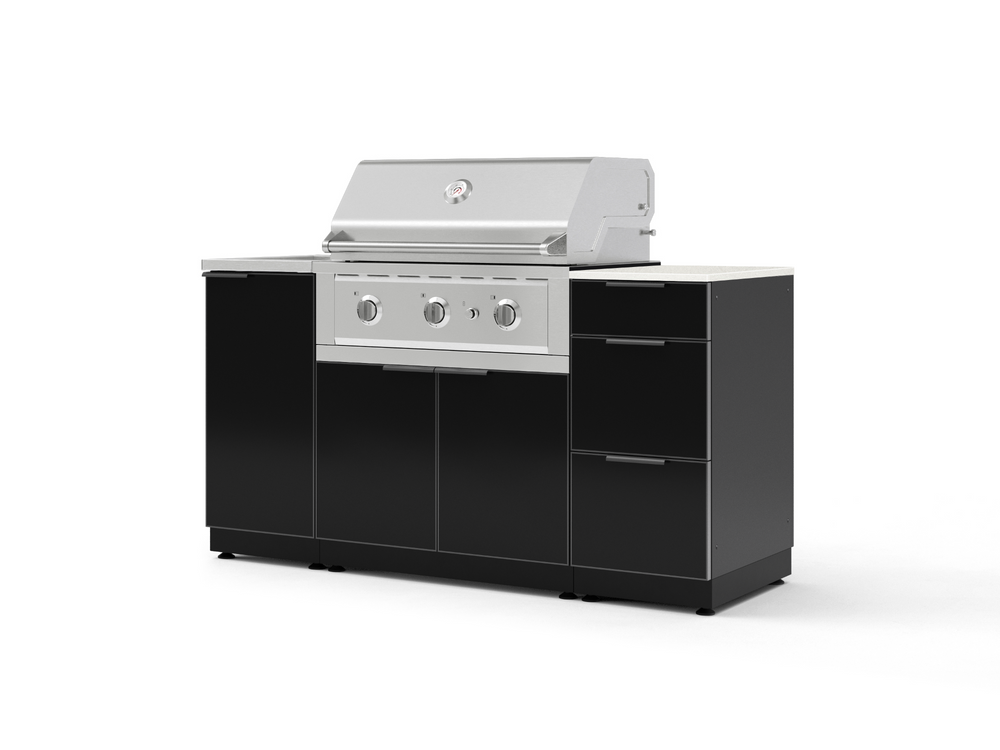 NewAge Outdoor Kitchens Outdoor Grill Island Aluminum 5-Piece Cabinet Set with Sink, 3 Drawer, Grill Cabinet, Performance Grill and Stainless Steel Countertop - (Liquid Propane) | Garage Giant