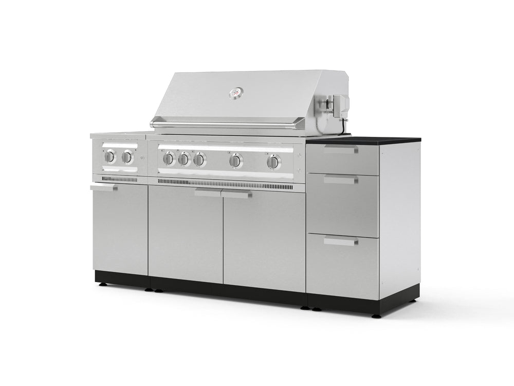 NewAge Outdoor Kitchens Outdoor Grill Island Stainless-Steel 6-Piece Cabinet Set with 3-Drawer, Grill Cabinet, Platinum Grill, Dual Side Burner and Dekton in Sirius Countertop - (Liquid Propane) | Garage Giant