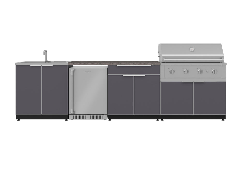 NewAge Outdoor Kitchens Aluminum 6-Piece Cabinet Set with Sink, Bar, Grill Cabinet, Performance Grill, Countertop and Fridge-72047-Garage Giant