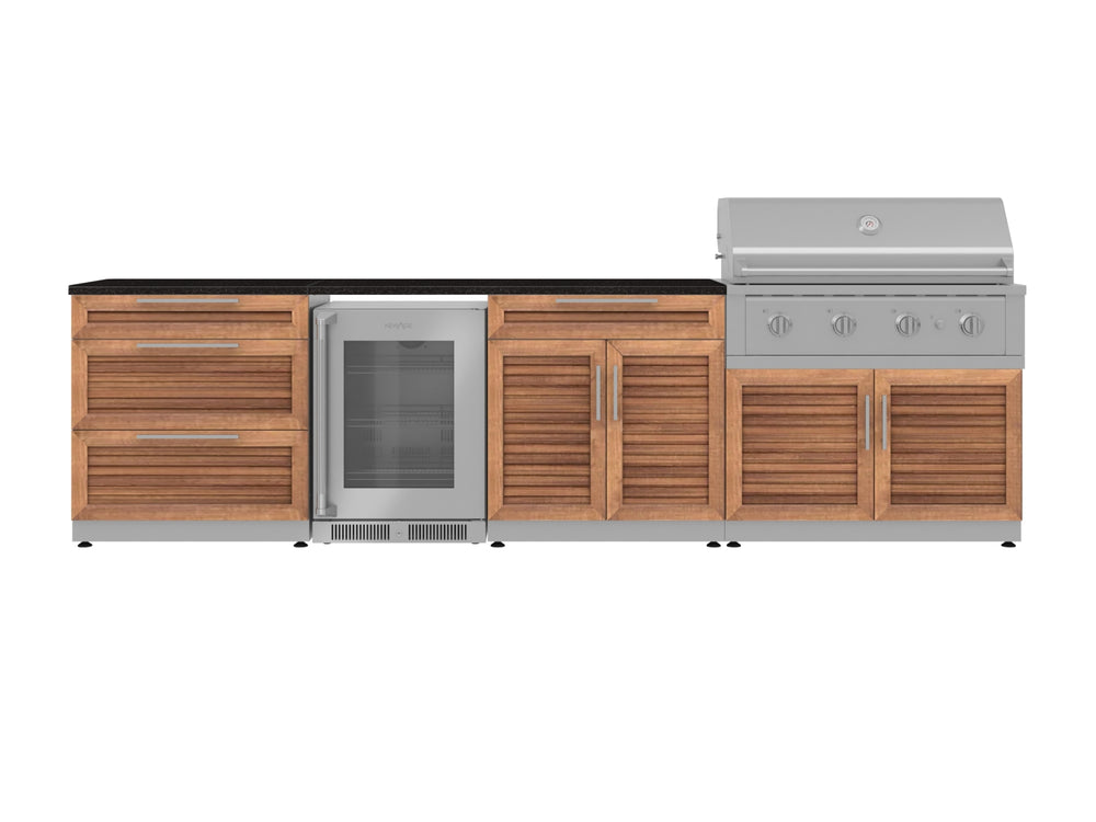 NewAge Outdoor Kitchens Stainless Steel 7-Piece Cabinet Set with 3-Drawer, Bar, Grill Cabinet, Performance Grill, Countertop, and Fridge-71891-Garage Giant