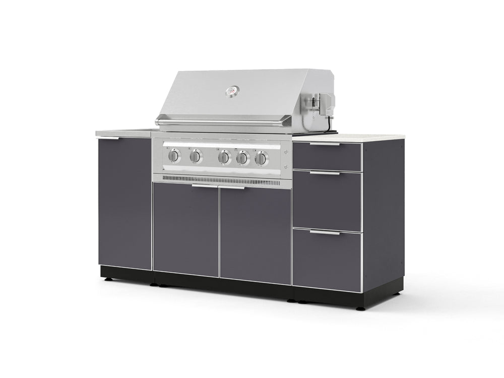 NewAge Outdoor Kitchens Outdoor Grill Island Aluminum 5-Piece Cabinet Set with Sink, 3 Drawer, Grill Cabinet, Platinum Grill and Stainless Steel Countertop - (Natural Gas) | Garage Giant