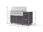 NewAge Outdoor Kitchens Outdoor Grill Island Aluminum 4-Piece Cabinet Set with Casters and 3-Drawer, Grill Cabinet, Performance Grill and Dekton in Aeris Countertop - (Liquid Propane) 