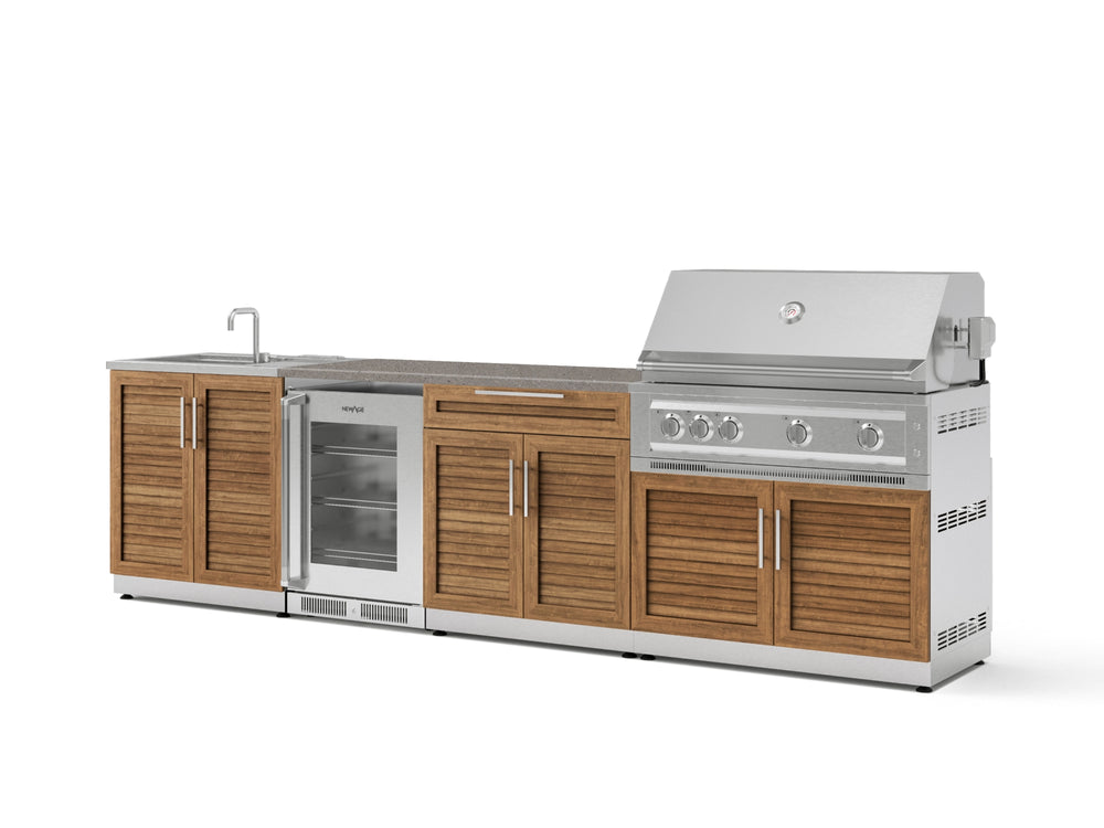NewAge Outdoor Kitchens Stainless Steel 6-Piece Cabinet Set with Sink, Bar, Grill Cabinet, Platinum Grill, Countertop and Fridge-72110-Garage Giant