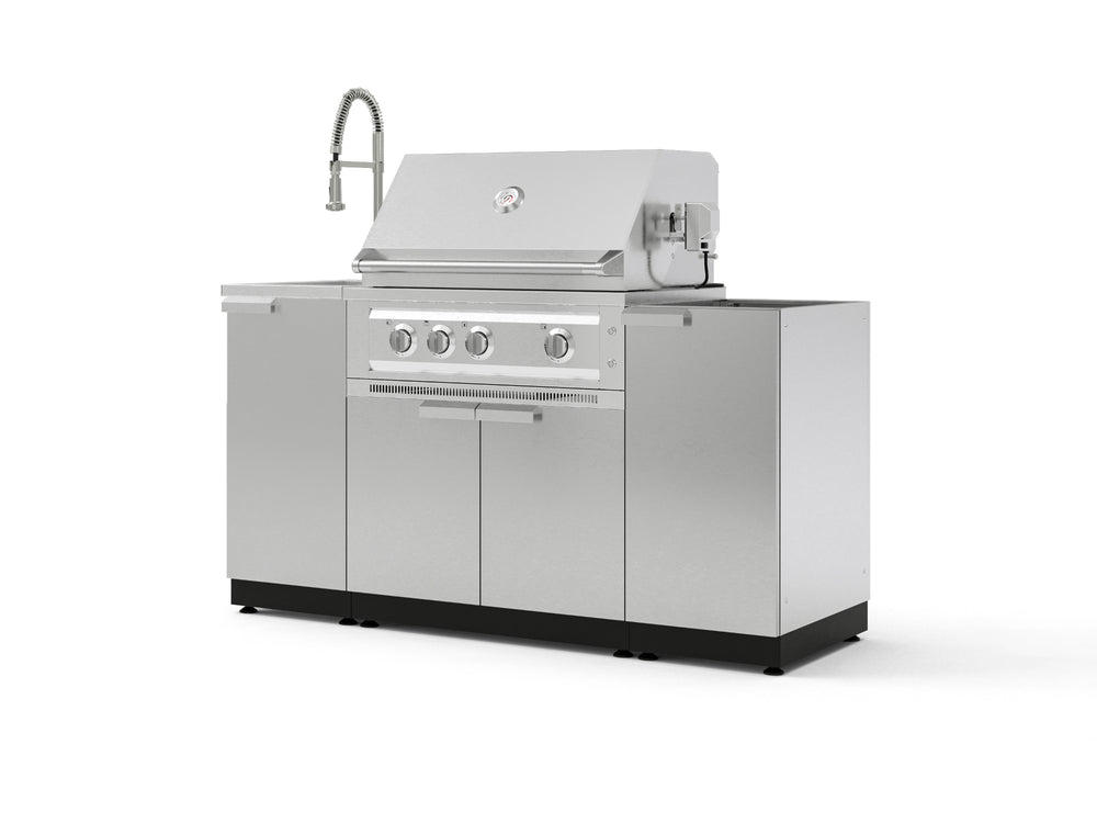 NewAge Outdoor Kitchens Outdoor Grill Island Stainless-Steel 5-Piece Cabinet Set with Sink, 1 Door, Grill Cabinet, Platinum Grill and Stainless Steel Countertop - (Natural Gas) | Garage Giant