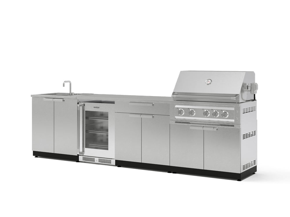 NewAge Outdoor Kitchens Stainless Steel 6-Piece Cabinet Set with Sink, Bar, Grill Cabinet, Platinum Grill, Countertop and Fridge-66362-Garage Giant