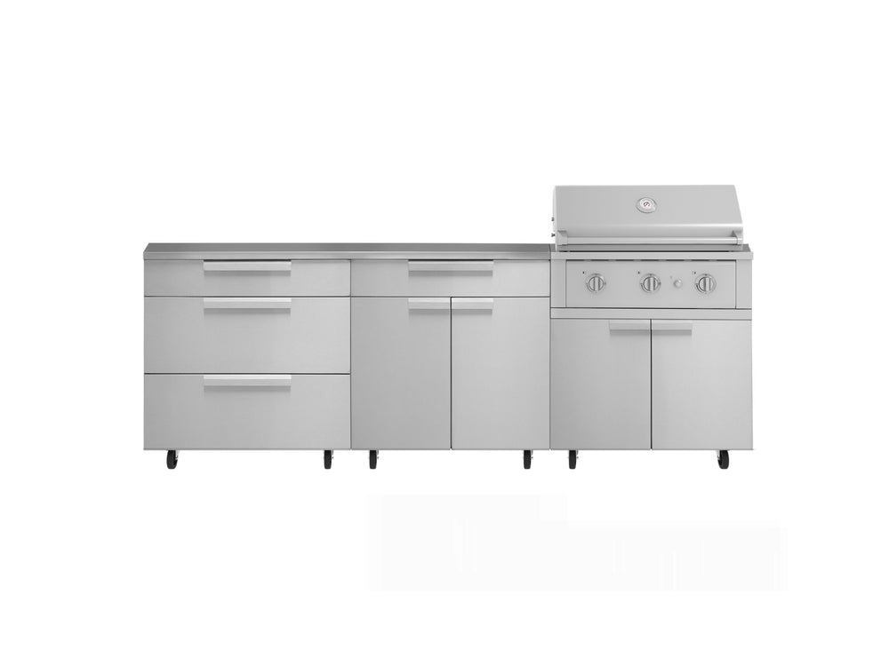 NewAge Outdoor Kitchens Stainless Steel 5-Piece Cabinet Set with Casters and 3 Drawer, Bar, Grill Cabinet, Performance Grill, Countertop-72651-Garage Giant