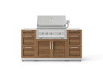 NewAge Outdoor Kitchens Outdoor Grill Island Stainless-Steel Louvered Doors 6-Piece Cabinet Set with 3 Drawers, Grill Cabinet, Platinum Grill and Dekton in Aeris Countertops - (Natural Gas) 