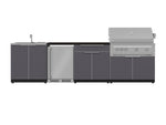 NewAge Outdoor Kitchens Aluminum 6-Piece Cabinet Set with Sink, Bar, Grill Cabinet, Platinum Grill, Countertop and Fridge-71978-Garage Giant 