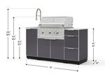 NewAge Outdoor Kitchens Outdoor Grill Island Aluminum 5-Piece Cabinet Set with Sink, 3 Drawer, Grill Cabinet, Performance Grill and Stainless Steel Countertop - (Natural Gas) 