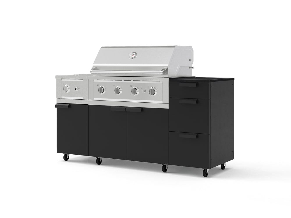 NewAge Outdoor Kitchens Outdoor Grill Island Stainless-Steel 6-Piece Cabinet Set with Casters and 3-Drawer, Grill Cabinet, Performance Grill, Side Burner and Dekton in Sirius Countertop - (Liquid Propane) | Garage Giant