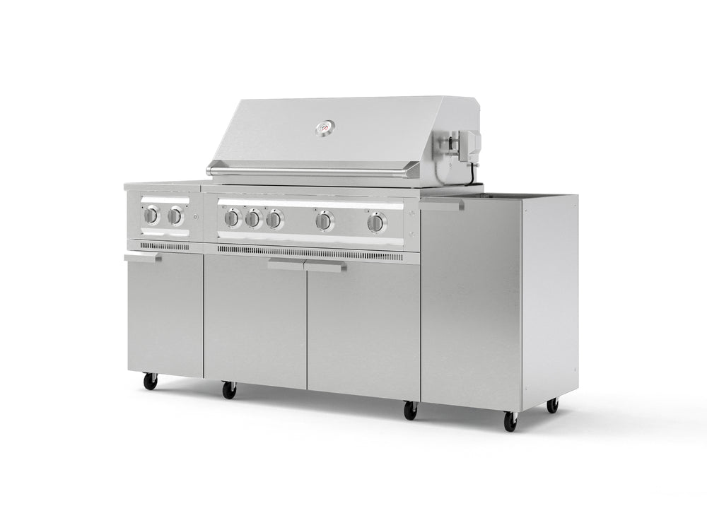 NewAge Outdoor Kitchens Outdoor Grill Island Stainless-Steel 5-Piece Cabinet Set with Casters and 1-Door, Grill Cabinet, Dual Side Burner and Platinum Grill - (Liquid Propane) | Garage Giant