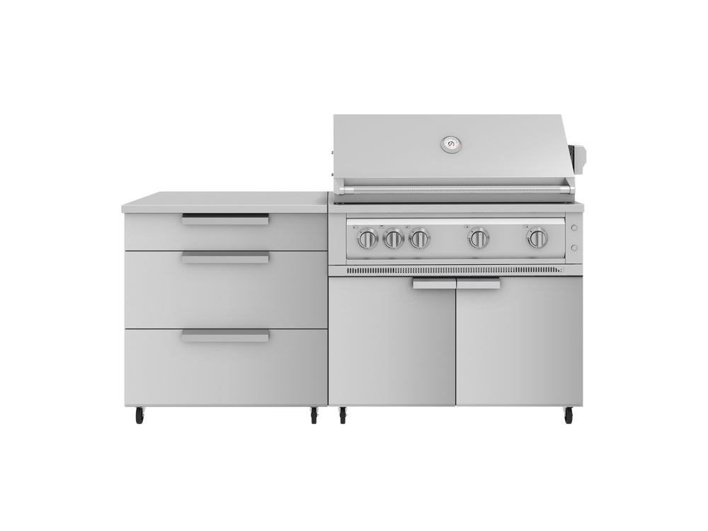 NewAge Outdoor Kitchens Stainless Steel 4-Piece Cabinet set with Casters and 3 Drawer, Grill Cabinet, Platinum Grill, Countertop-72218-Garage Giant
