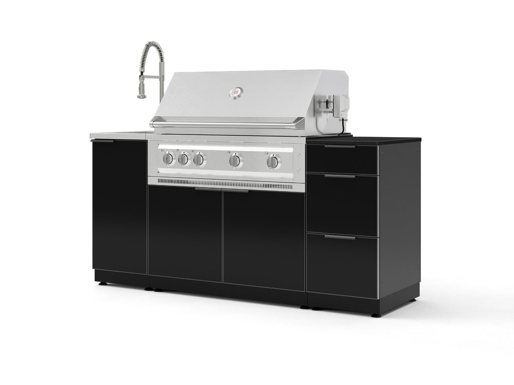 NewAge Outdoor Kitchens Outdoor Grill Island Aluminum 5-Piece Cabinet Set with Sink, 3 Drawer, Grill Cabinet, Platinum Grill and Stainless Steel Countertop - (Liquid Propane) | Garage Giant
