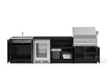 NewAge Outdoor Kitchens Aluminum 6-Piece Cabinet Set with Sink, Bar, Grill Cabinet, Platinum Grill, Countertop and Glass Door Fridge-73731-Garage Giant 