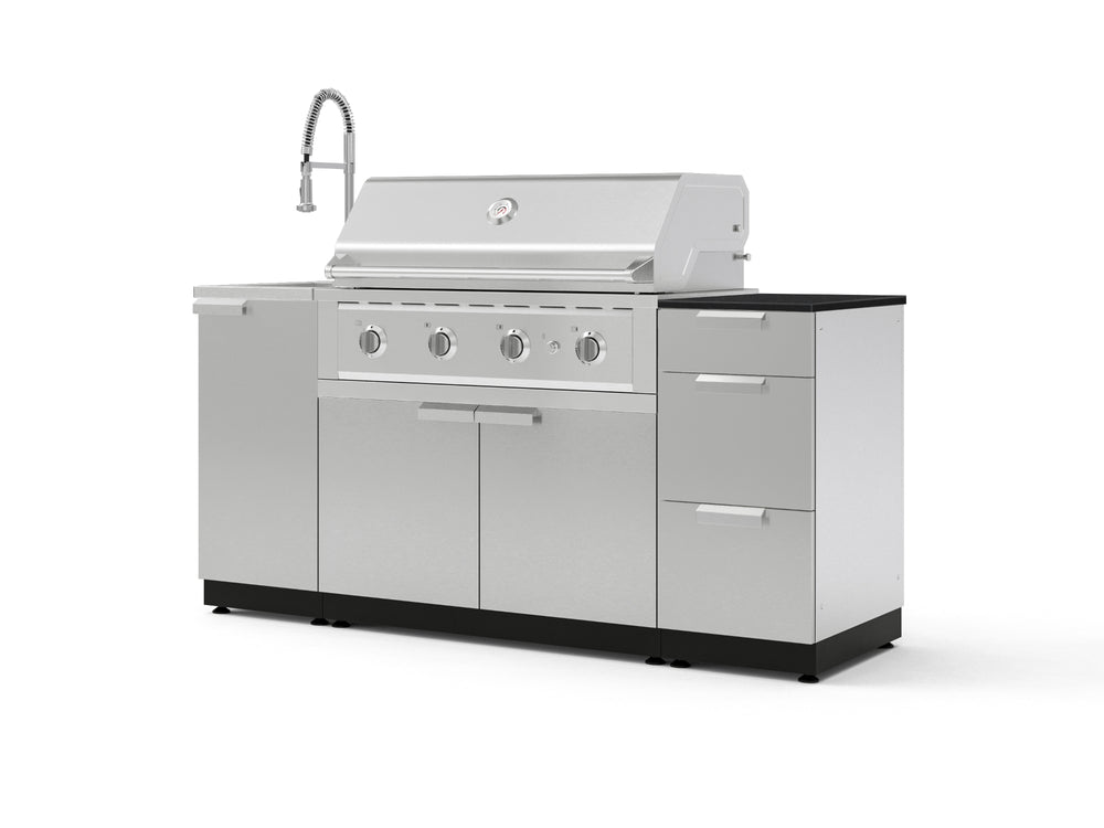 NewAge Outdoor Kitchens Outdoor Grill Island Stainless-Steel 5-Piece Cabinet Set with Sink, 3 Drawer, Grill Cabinet, Performance Grill and Stainless Steel Countertop - (Liquid Propane) | Garage Giant