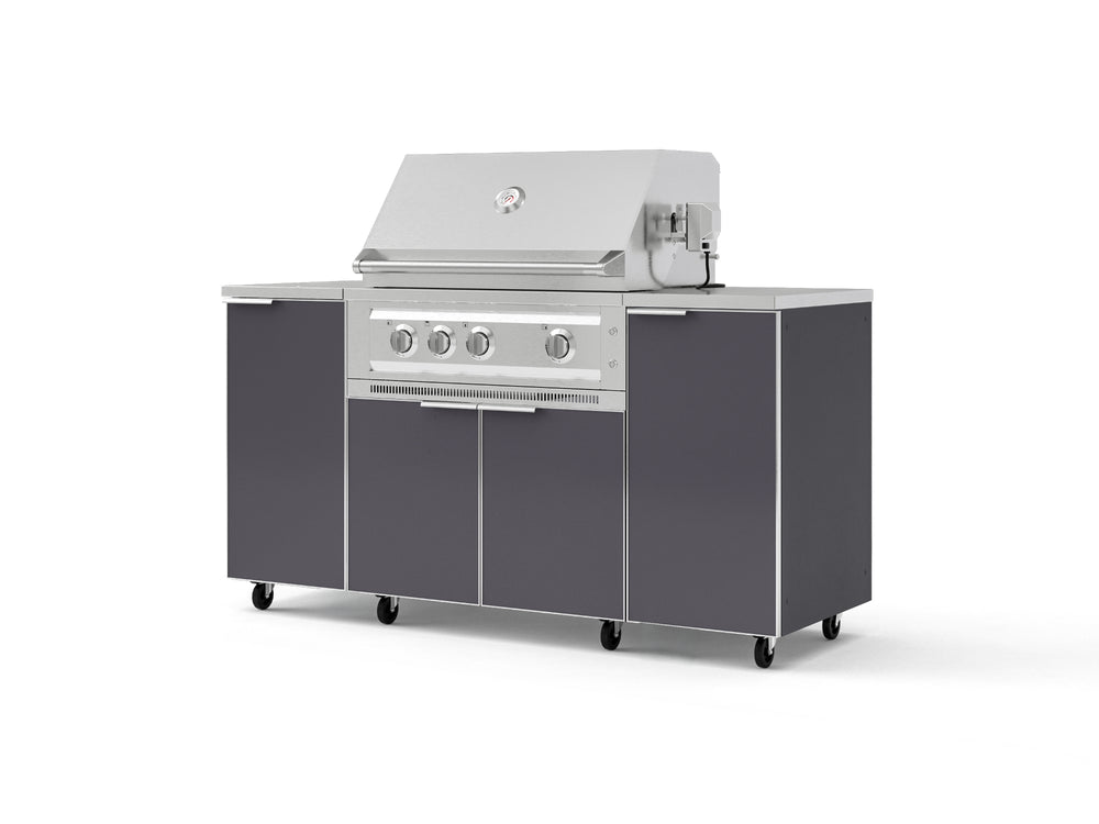 NewAge Outdoor Kitchens Outdoor Grill Island Aluminum 6-Piece Cabinet Set with Casters and 1 Door, Grill Cabinet, Platinum Grill, Countertops | 74893