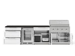 NewAge Outdoor Kitchens Stainless Steel 7-Piece Cabinet Set with 3-Drawer, Bar, Grill Cabinet, Performance Grill, Countertops, and Glass Door Fridge-73631-Garage Giant 